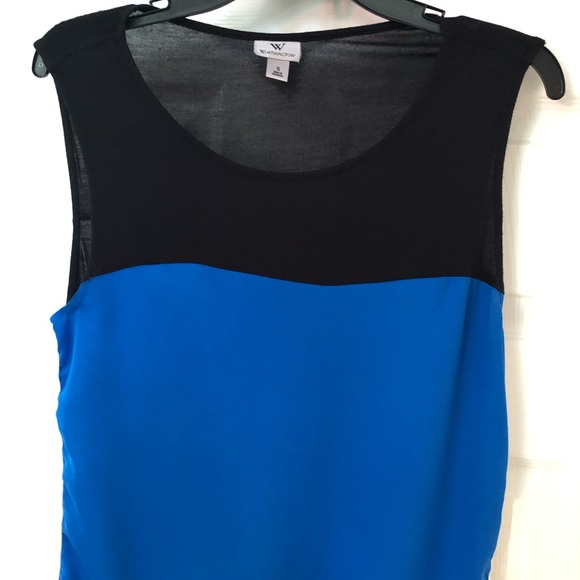 Worthington Color-block Mixed Media Blue/Black Tunic Tank Top Blouse - Picture 13 of 16